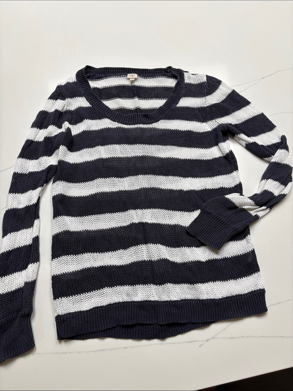 J. Crew Navy and White Striped Crewneck summer Sweater -linen/cotton blend